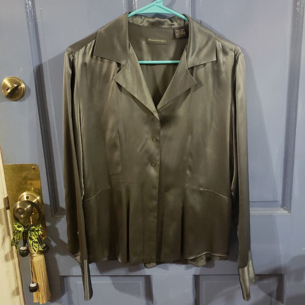 Banana Republic Silk Gray/Silver Blouse